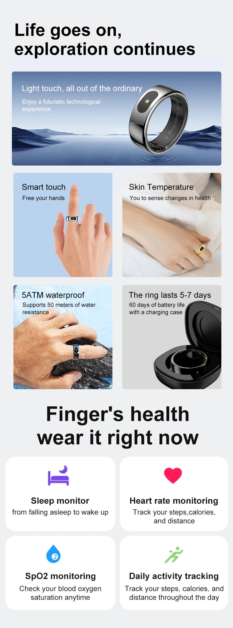 R08 Smart Ring For Men and Women Touch Control